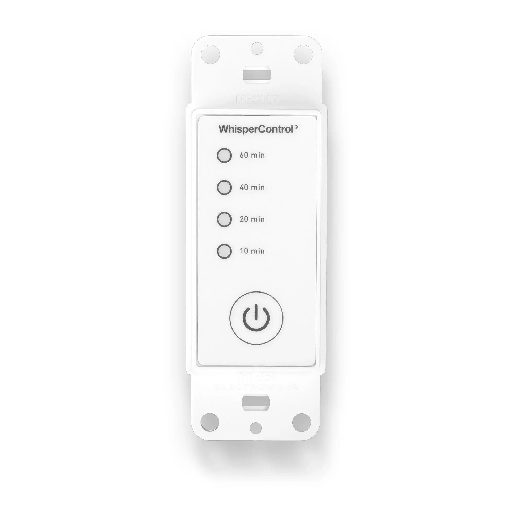 Panasonic WhisperControl® switch with 10, 20, 40, and 60-minute timer settings and power button
