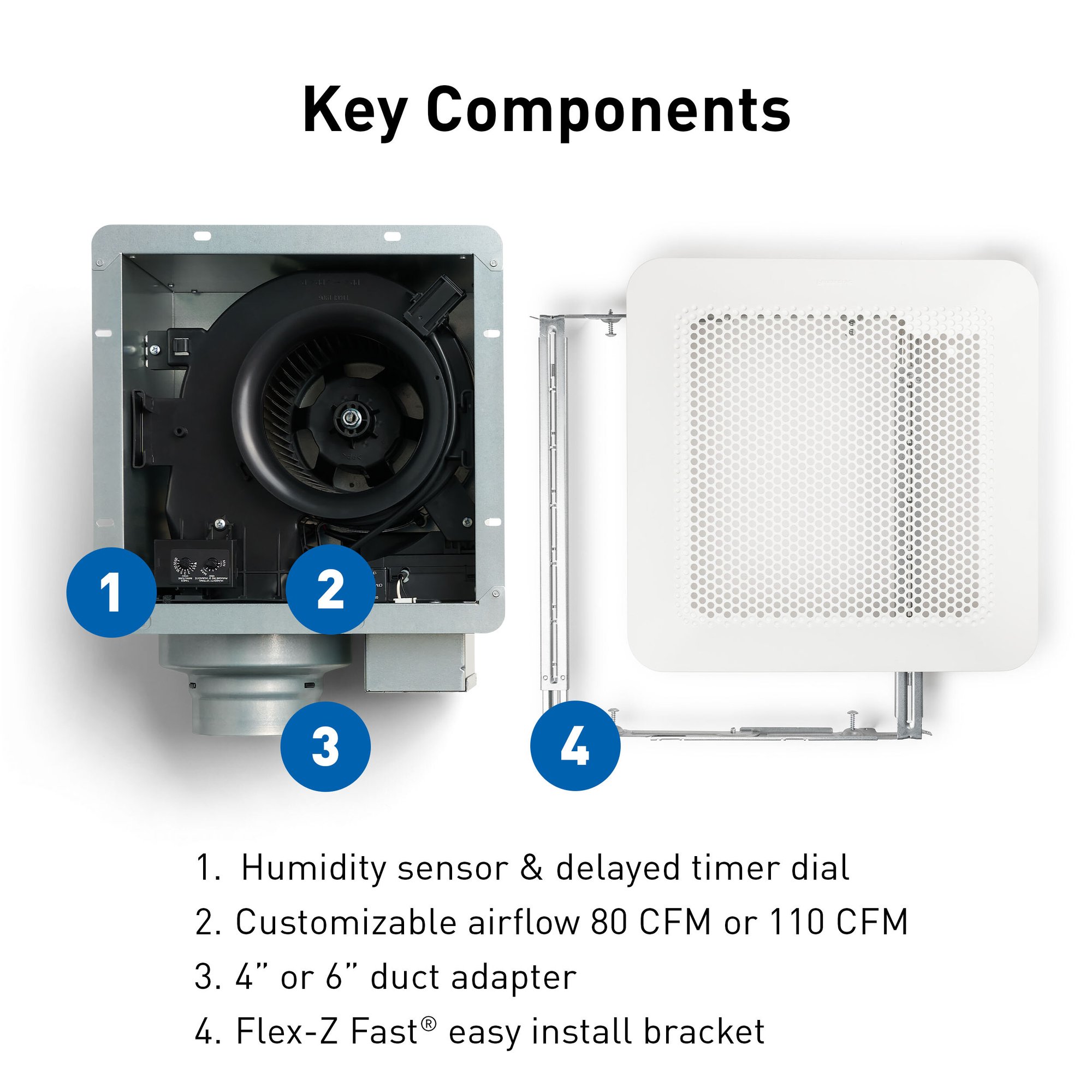 Whisper Choice DC Pick-A-Flow 80/110 CFM Ceiling Bathroom Exhaust Fan with Flex-Z Fast Bracket